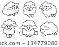 Hand-drawn style sheep line drawing illustration set | Simple sheep material for the Year of the Sheep and New Year's cards 134779080