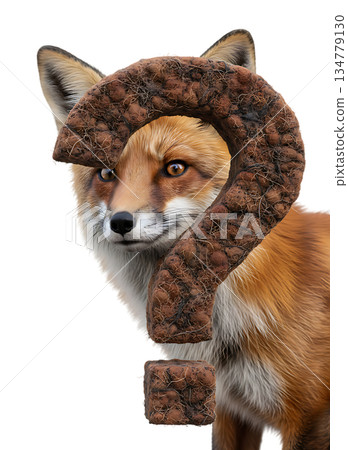 一隻好奇的狐狸和一個三維問號的巧妙結合 134779130