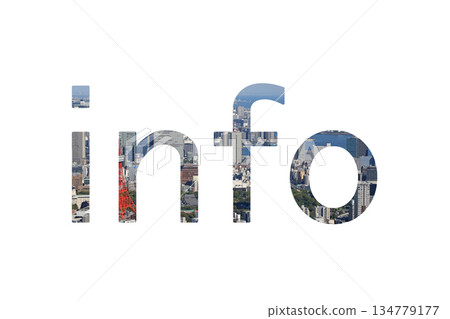Text material with the word "info" written on a white background 134779177