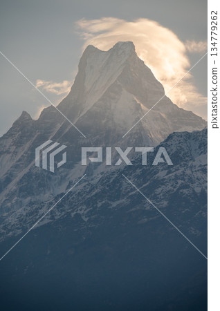 Mt.Machapuchare or Mt.fish tail (6,993 m) the holy mountain in Annapurna region in Nepal. This mountain situated in the Annapurna massif, Its highest peak has never been officially climbed. 134779262