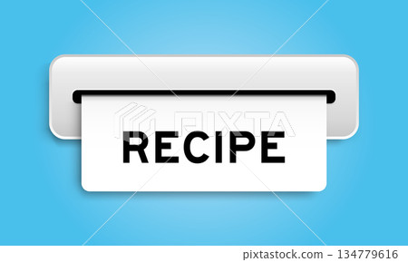White coupon banner with word recipe from machine on blue color background 134779616