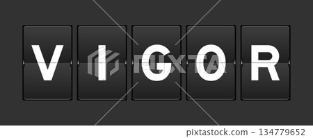 Black color analog flip board with word vigor on gray background 134779652