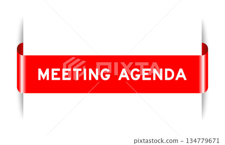 Red color inserted label banner with word meeting agenda on white background Red color inserted label banner with word meeting agenda on white background 134779671