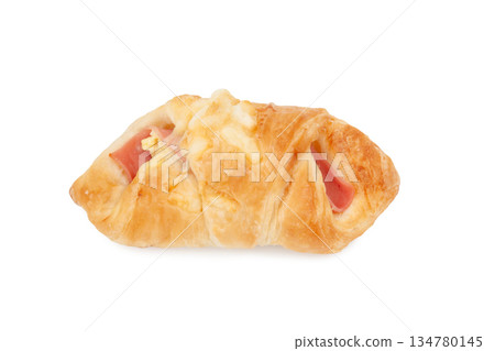 Delicious savory bread, ham and cheese Danish [white background, cutout] 134780145