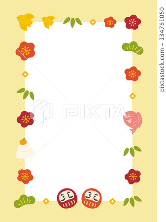 New Year's Daruma and pine, bamboo, and plum frame, gold decorative frame New Year's Daruma and pine, bamboo, and plum frame, gold decorative frame 134781050
