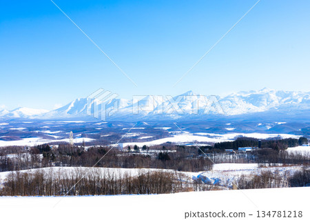 Winter scenery seen from the roller coaster road in Kamifurano, Hokkaido Winter scenery seen from the roller coaster road in Kamifurano, Hokkaido 134781218
