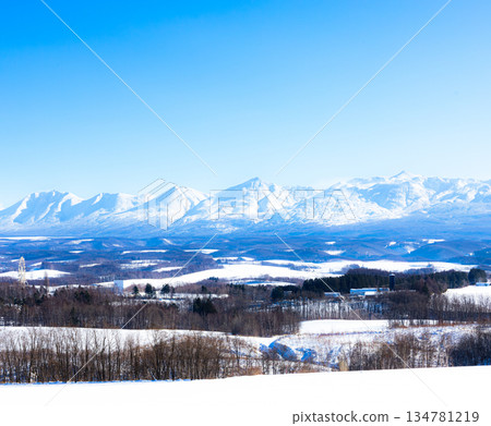 Winter scenery seen from the roller coaster road in Kamifurano, Hokkaido 134781219