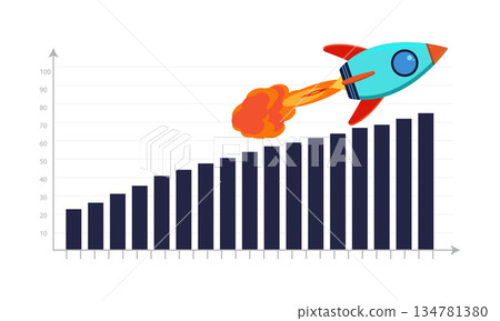 Startup Business Growth Chart With Rocket Launch Success Concept Vector Illustration 134781380