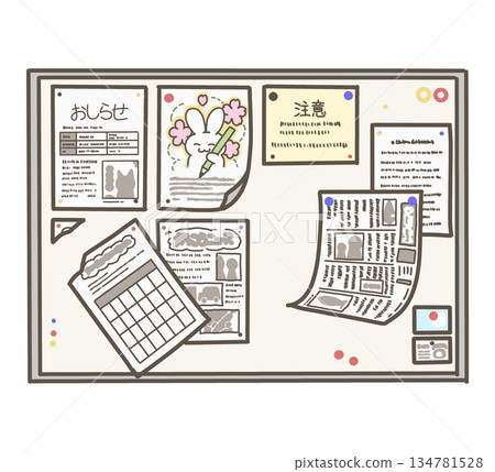 一張貼滿告示的公告板插圖 134781528