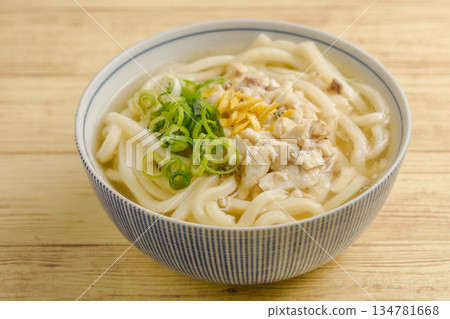 Sea bream udon noodles in sea bream broth Sea bream udon noodles in sea bream broth 134781668