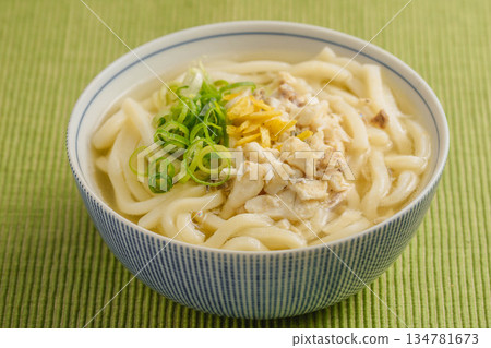 Sea bream udon noodles in sea bream broth Sea bream udon noodles in sea bream broth 134781673