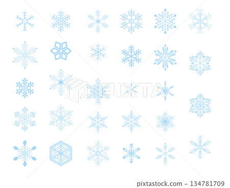 Winter illustration material: Snowflake set, Blue Winter illustration material: Snowflake set, Blue 134781709