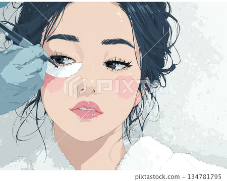 一位女士正在接受睫毛嫁接治療。圖片來自眼科美容院 134781795