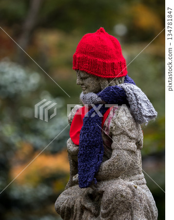 Jizo statue preparing for winter 134781847