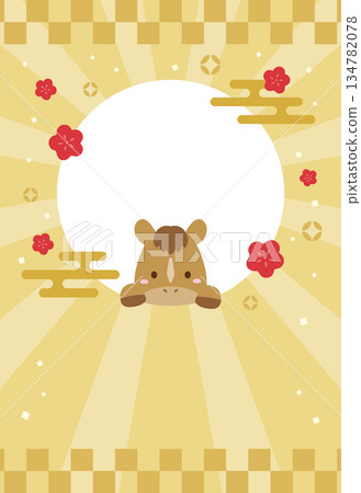 可愛的馬馬年新年賀卡 134782078