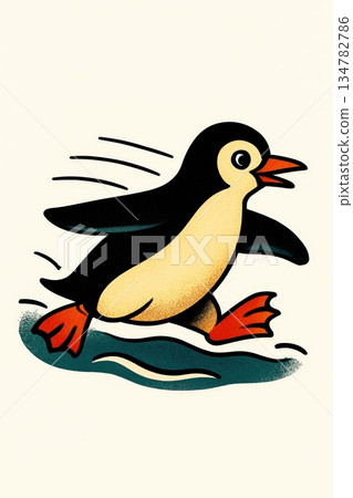 an AI Image Generator, Playful Penguin Surfs Ice Patch With Green Scarf 134782786