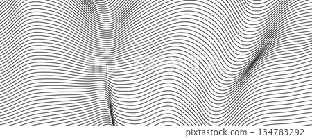 Abstract black and white topographic line pattern background with wavy distorted stripes. Vector illustration Abstract black and white topographic line pattern background with wavy distorted stripes. Vector illustration 134783292