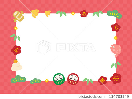 A cute frame of New Year's lucky charms, red decorative frame A cute frame of New Year's lucky charms, red decorative frame 134783349