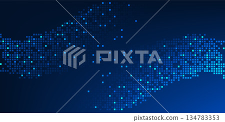 Abstract Technology Background with Geometric Square Wave Patterns, Digital Data Flow Visualization, Futuristic Big Data Stream, Network Communication Concept, Modern Technology Wave Design 134783353