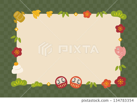 Cute frame of New Year's lucky charms, retro color scheme, green 134783354