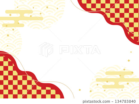 Japanese style background Japanese pattern background Japanese style frame Red and gold checkered pattern 134783840