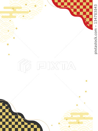 日式背景，日式圖案背景，日式邊框，紅、金、黑三色方格圖案，直式版 134783843