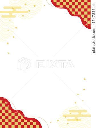 日式背景，日式圖案背景，日式邊框，紅金格子圖案，直式版 134783844