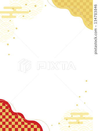 日式背景，日式圖案背景，日式邊框，紅金格子圖案，直式版 134783846