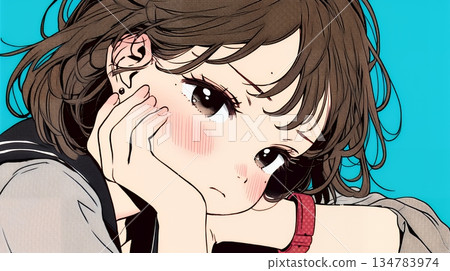 「真無聊，」一個穿著校服、悶悶不樂的高中女生說。 134783974