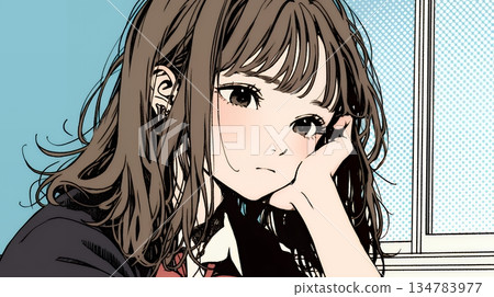 "It's boring," says a sulky high school girl in uniform. 134783977