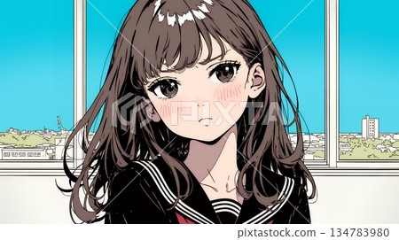 "It's boring," says a sulky high school girl in uniform. 134783980