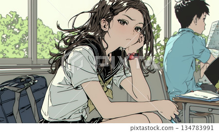 「真無聊，」一個穿著校服、悶悶不樂的高中女生說。 134783991