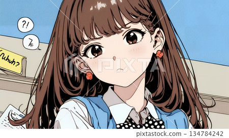 A high school girl with a surprised expression saying "Huh?" 134784242