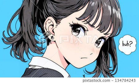 A high school girl with a surprised expression saying "Huh?" 134784243