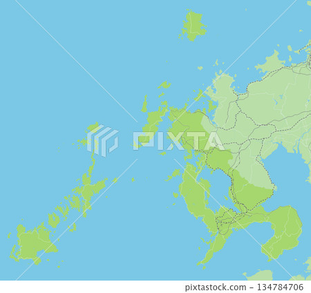 一張簡明的綠色路線圖，涵蓋日本長崎縣及其周邊縣（不包括對馬島）。 134784706