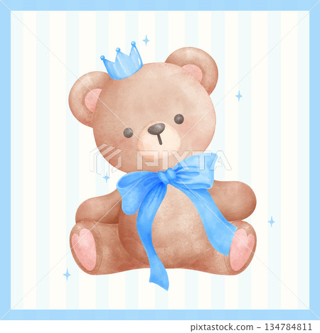 Adorable Birthday Teddy Bear with Light Blue Ribbon Bow and Crown watercolor, nursery birthday Boy hand painting illustration Adorable Birthday Teddy Bear with Light Blue Ribbon Bow and Crown watercolor, nursery birthday Boy hand painting illustration 134784811