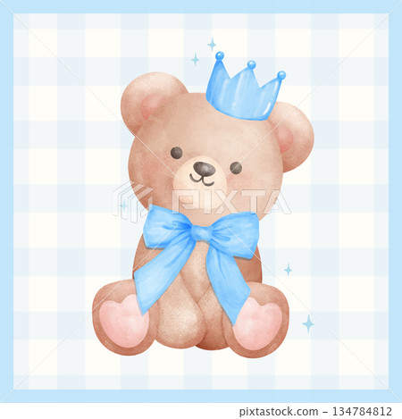 Adorable Coquette Birthday Teddy Bear with Light Blue Bow and Crown watercolor, nursery birthday Boy hand painting illustration Adorable Coquette Birthday Teddy Bear with Light Blue Bow and Crown watercolor, nursery birthday Boy hand painting illustration 134784812