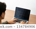 Back view of a man programming 134784906