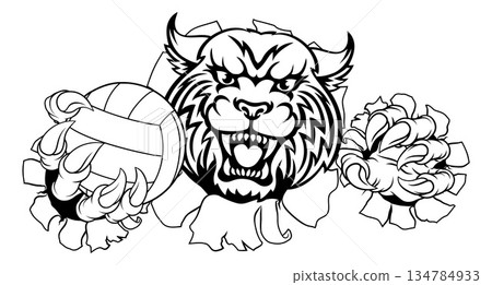 Wildcat Cougar Lynx Lion Volleyball Claw Mascot Wildcat Cougar Lynx Lion Volleyball Claw Mascot 134784933