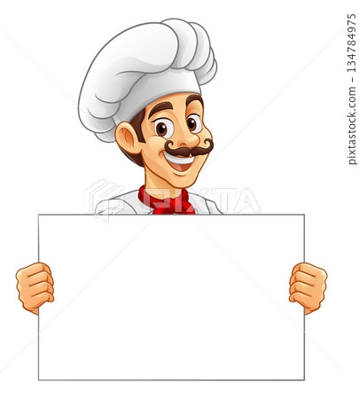 Chef Baker Cartoon Cook Mascot Man Menu Sign Board Chef Baker Cartoon Cook Mascot Man Menu Sign Board 134784975