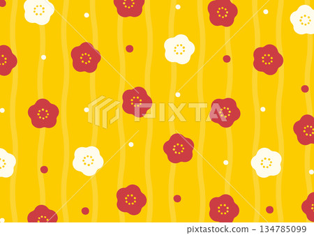 Plum blossoms, New Year's and Setsubun Japanese style background, yellow 134785099
