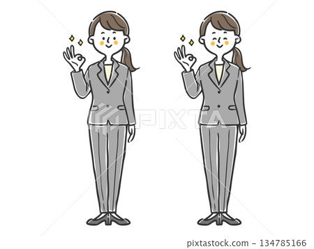 Female office worker making an OK sign, whole body, vector 134785166