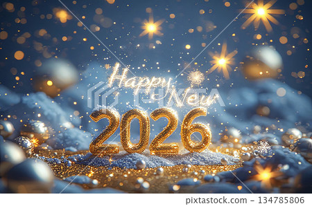 Festive Golden Happy New 2026 Holiday Greeting: 3D Sparkling Stars, Snowflakes, Glittering Particles, Dreamy Winter Aura for Celebration Cards, Party Banners, Seasonal Invites, Joyful Posters Festive Golden Happy New 2026 Holiday Greeting: 3D Sparkling Stars, Snowflakes, Glittering Particles, Dreamy Winter Aura for Celebration Cards, Party Banners, Seasonal Invites, Joyful Posters 134785806