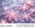 Magical Pink Snowflakes and Pearls 3D Holiday Wonderland: Twinkling Sparkles, Soft Shimmers on Background for Christmas Cards, Festive Invites, Winter Decor, Seasonal Graphics 134785810
