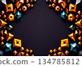 3D Faceted Gemstone Border: Diamond-Like Crystals Frame on Deep Dark Background for Elegant Invitations, Premium Posters, Jewelry Ads, Luxury Branding Illustration 134785812