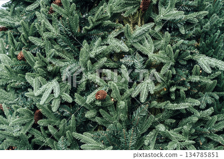 Full Frame Background of Artificial Christmas Tree with Pine Cones. High quality photo Full Frame Background of Artificial Christmas Tree with Pine Cones. High quality photo 134785851
