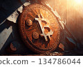 Rust bitcoin value rising down concept created with ai generative technology. 134786044