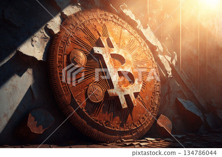 Rust bitcoin value rising down concept created with ai generative technology. 134786044
