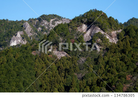 Mountain scenery seen from the old road near Fuden Pass on the Kumano Kodo 134786305