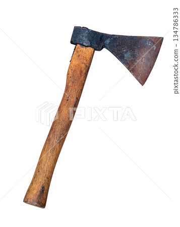 Old rustic axe with wooden handle having rusted blade Old rustic axe with wooden handle having rusted blade 134786333